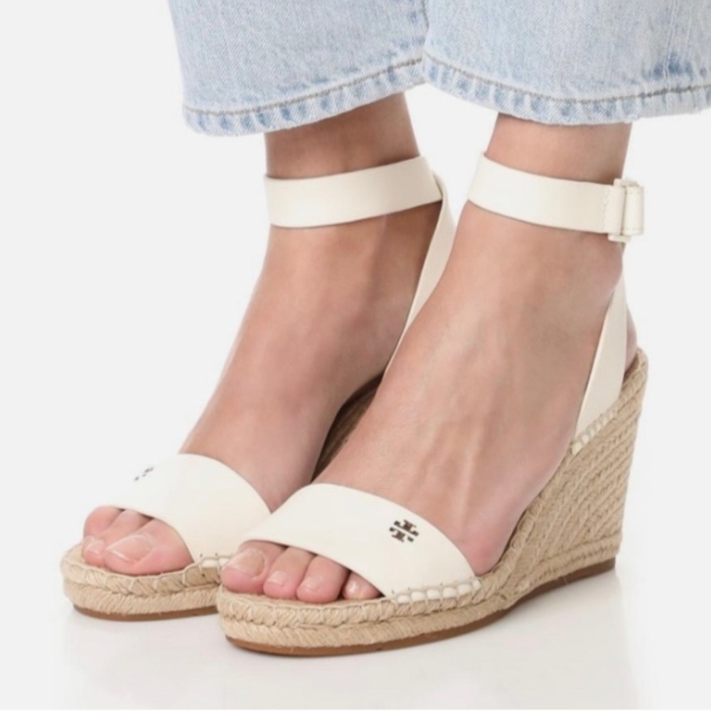 Tory Burch Ivory Bima Ankle Strap Wedge Espadrille